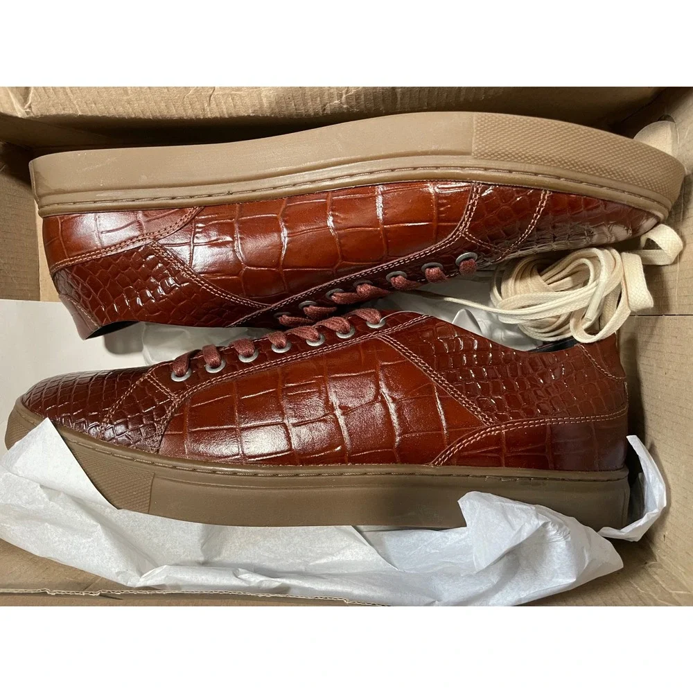 Studio‎ Belvedere Bernardo II Mens 9.5 D Cognac Croc Embossed Leather Sneakers